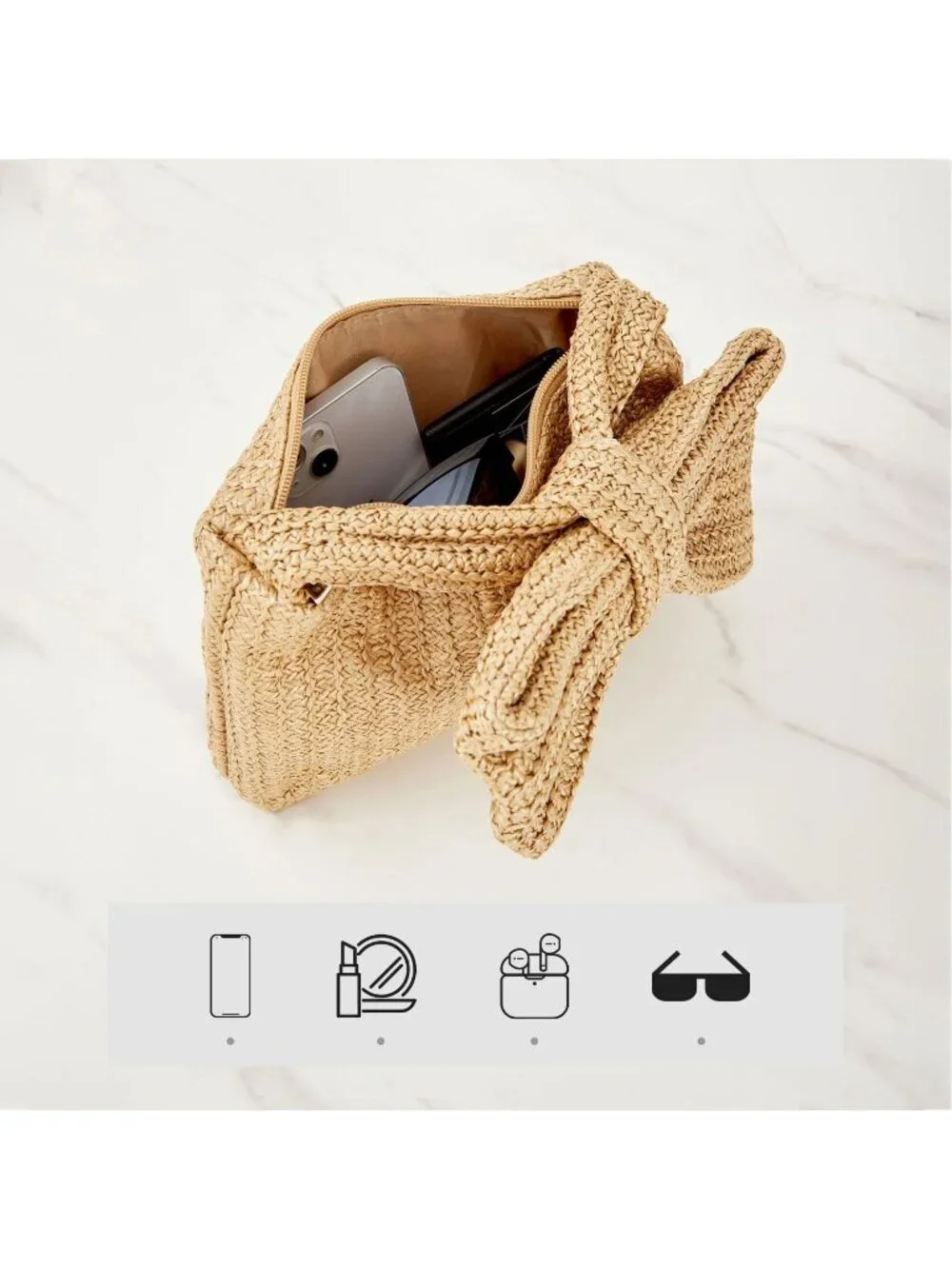 Women’s Black5 Straw Woven Clutch Purse Crossbody Evening Wedding Handbag